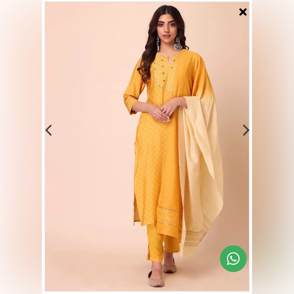 Yellow Sequin Embroidered Muslin Kurta With Pants And Dupatta, House of Indya, M